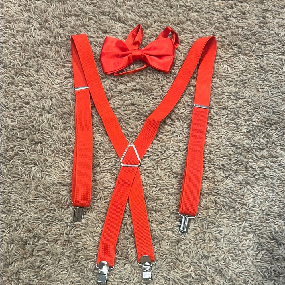 Red Bow Tie and Suspenders Set